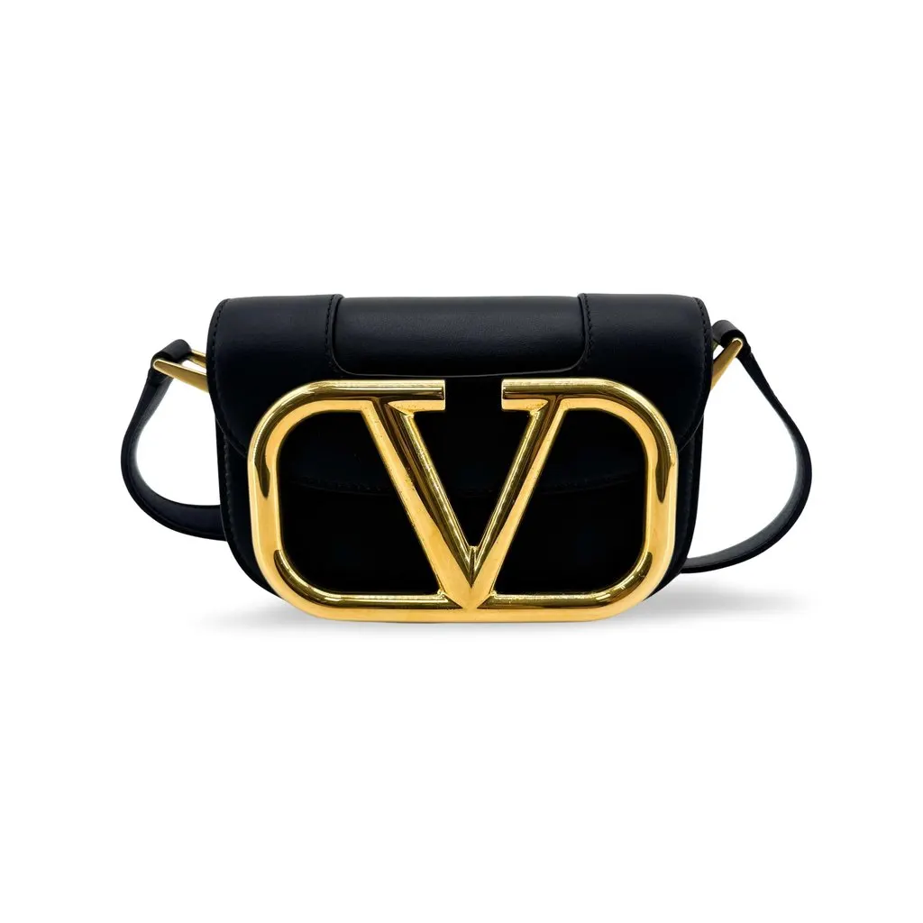 Valentino Garavani Small Loco Shoulder Bag Black Black Leather Very good - Front View