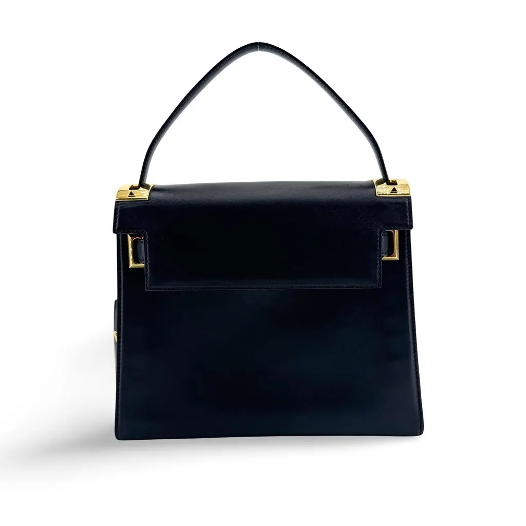 Valentino Vintage Leather Top Handle Bag Black Gold
