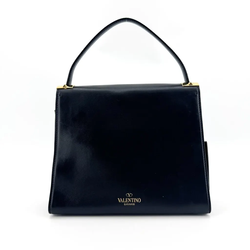 Valentino Vintage Leather Top Handle Bag Black Gold Black Leather Good - Inside View