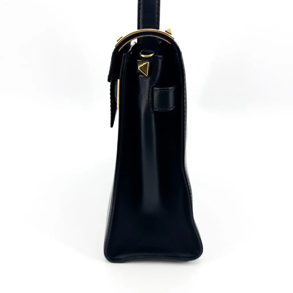 Valentino Vintage Leather Top Handle Bag Black Gold Black Leather Good - Model View