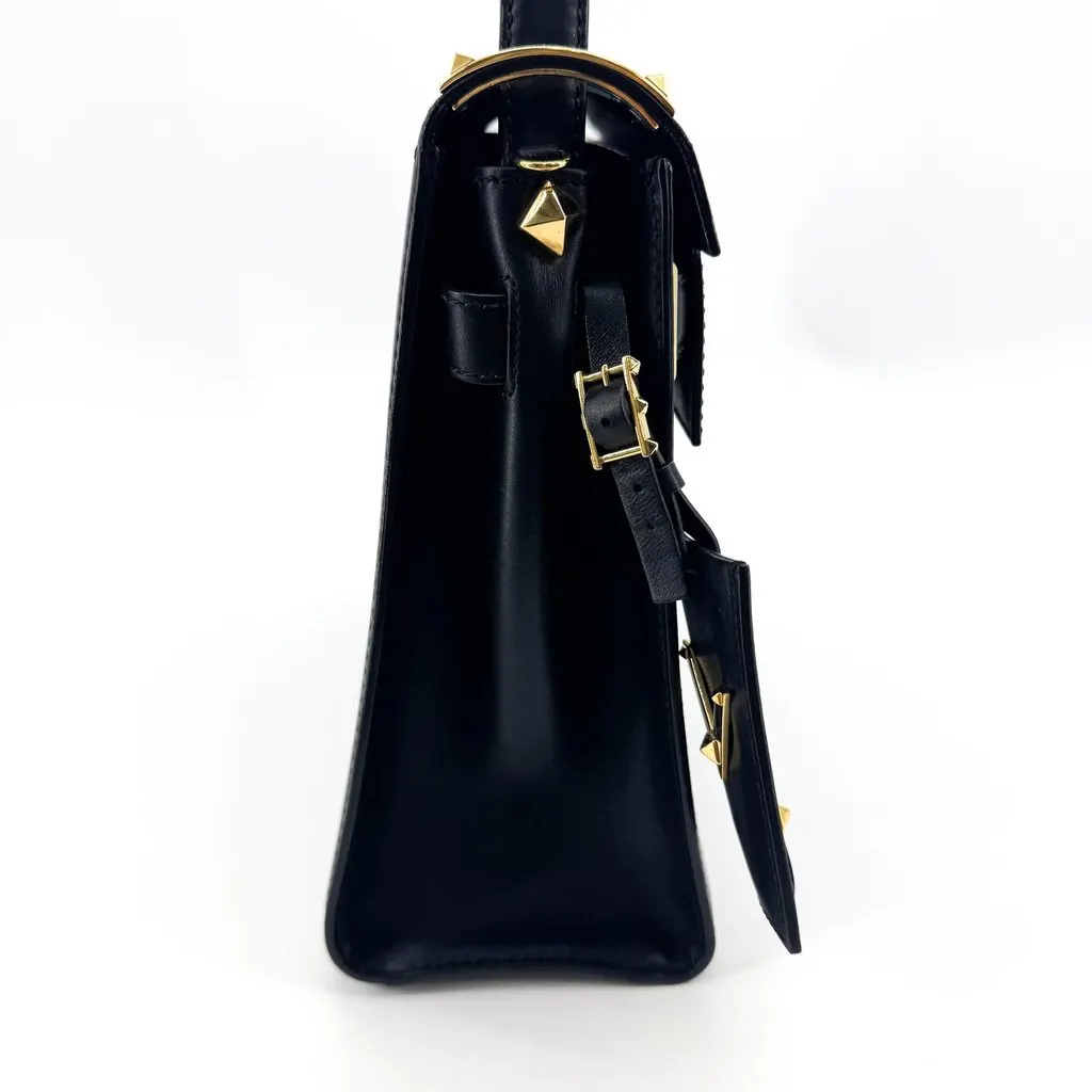 Valentino Vintage Leather Top Handle Bag Black Gold Black Leather Good - Box View