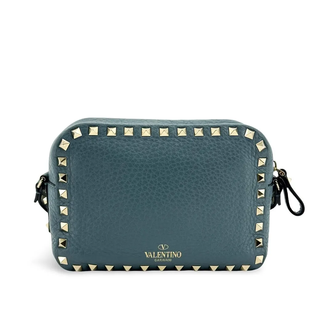 Valentino Garavani Rockstud Small Leather Camera Bag Teal Blue Blue Leather Very good - Front View