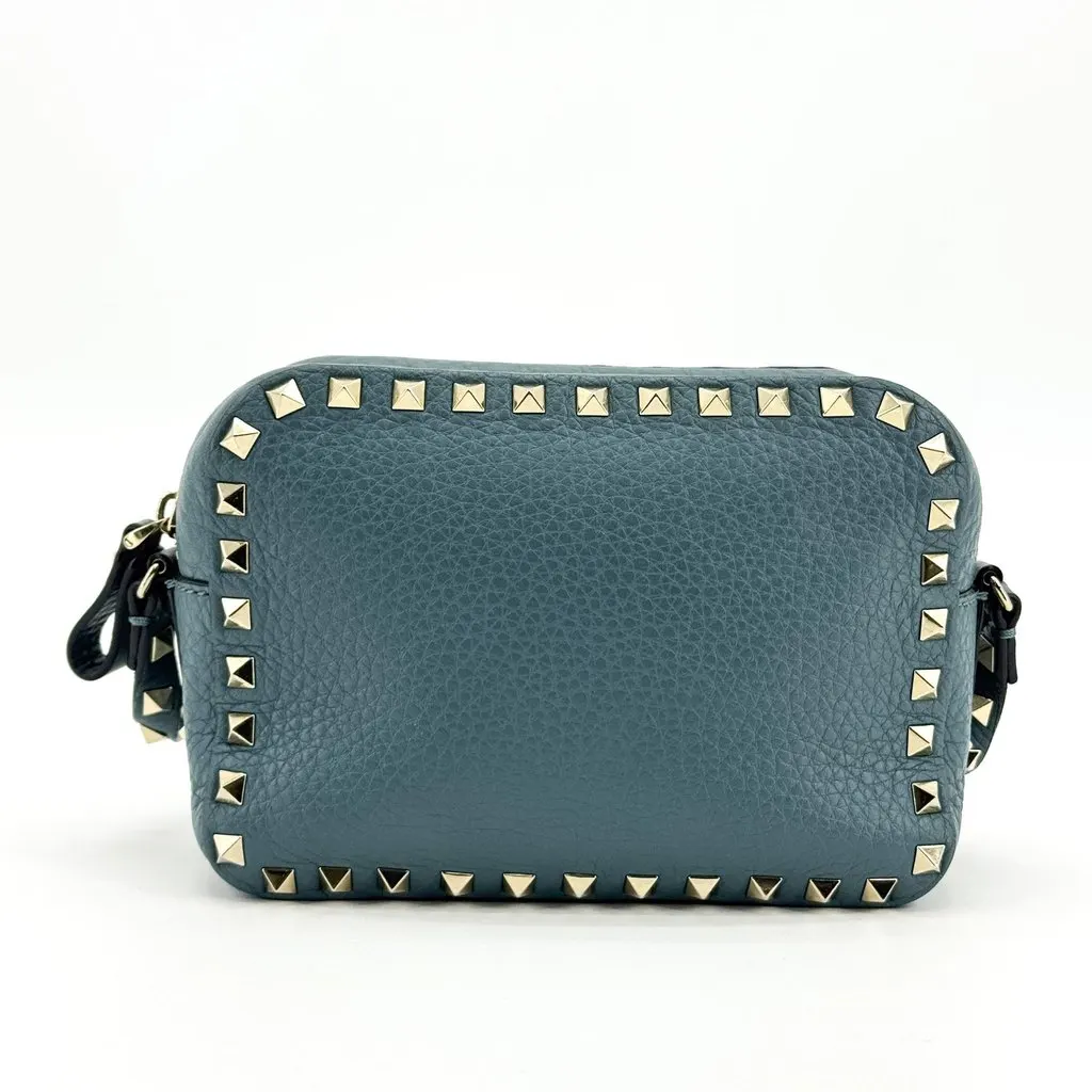 Valentino Garavani Rockstud Small Leather Camera Bag Teal Blue Blue Leather Very good - Back View
