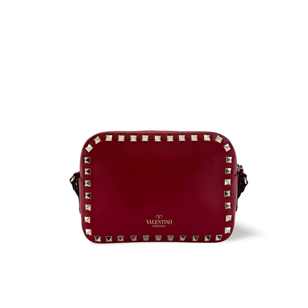 Valentino Garavani Rockstud Small Leather Camera Bag Red Burgundy Leather Good - Front View
