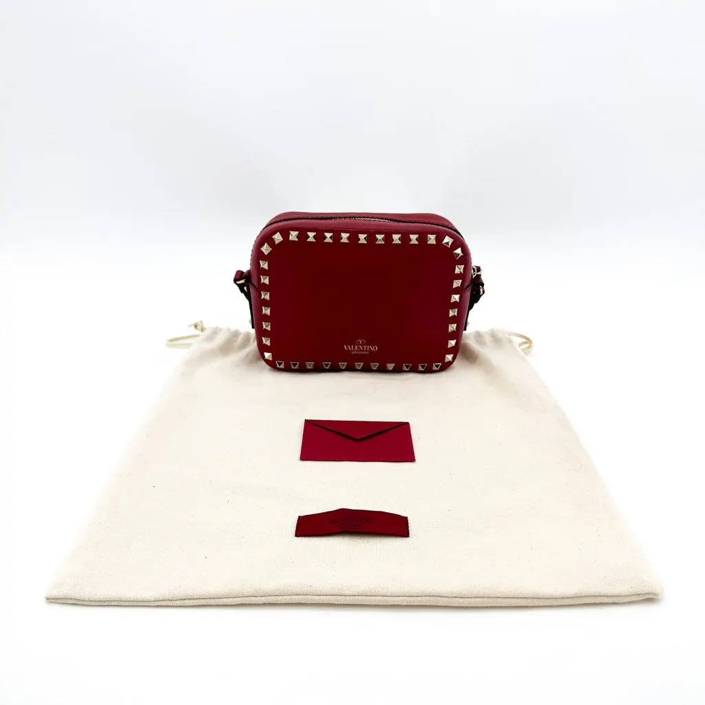 Valentino Garavani Rockstud Small Leather Camera Bag Red Burgundy Leather Good - Back View