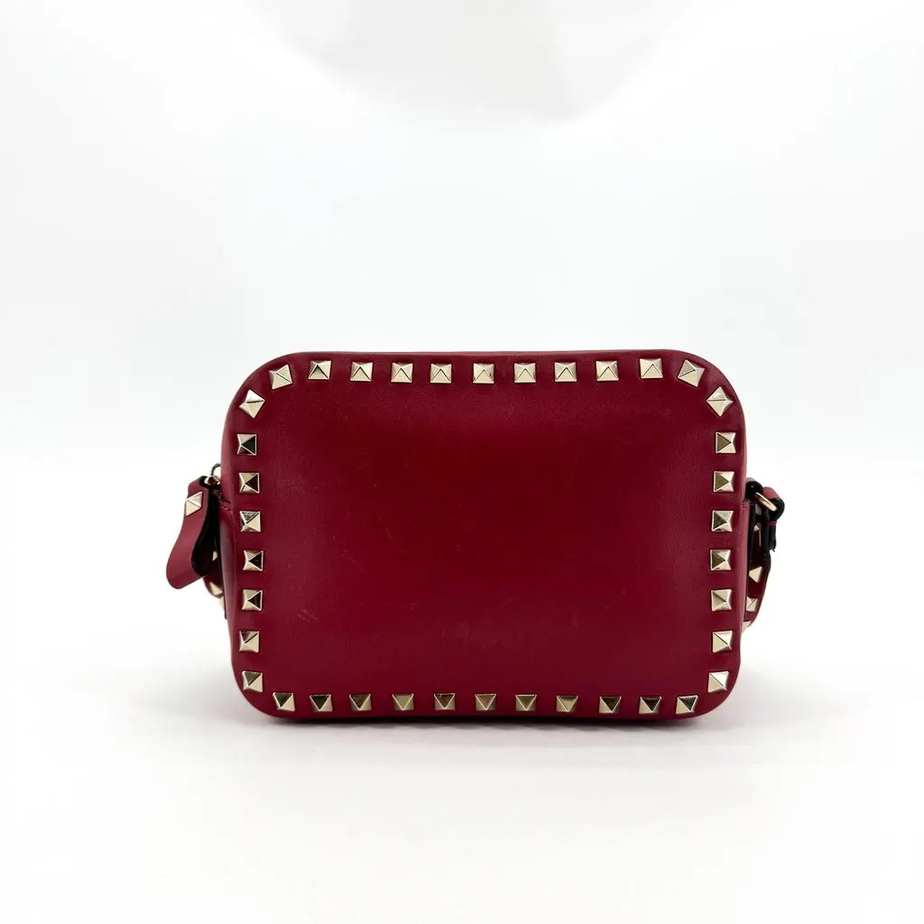 Valentino Garavani Rockstud Small Leather Camera Bag Red Burgundy Leather Good - Inside View