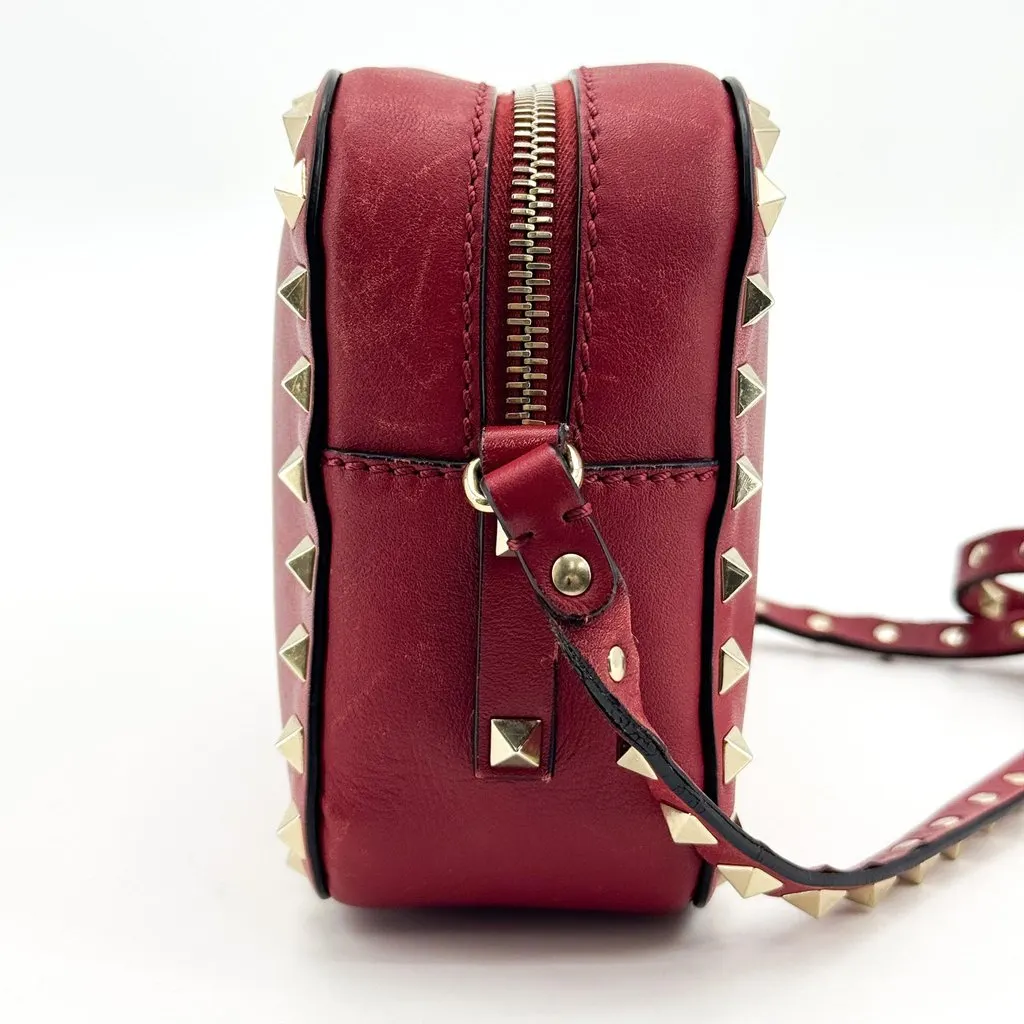 Valentino Garavani Rockstud Small Leather Camera Bag Red Burgundy Leather Good - Box View