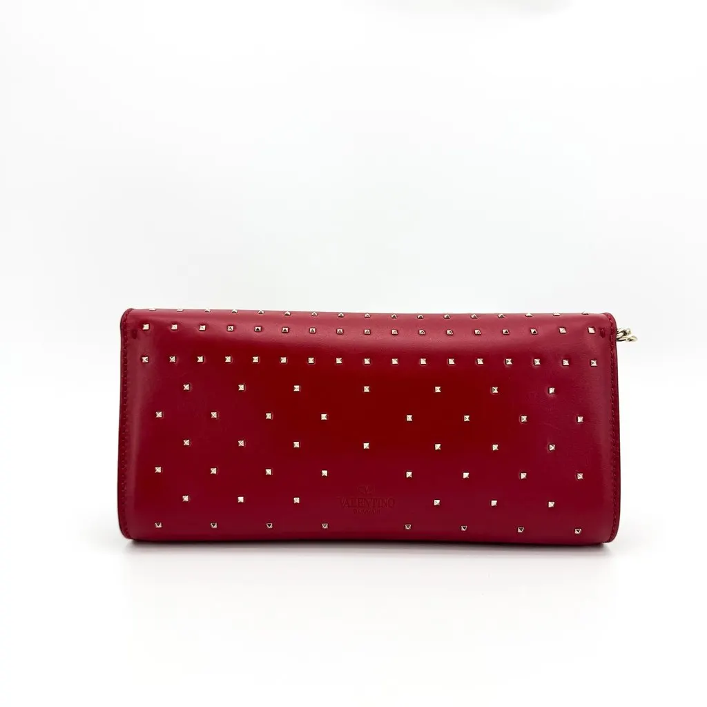 Valentino Rockstud Leather Clutch Bag Red Gold Leather Good - Inside View