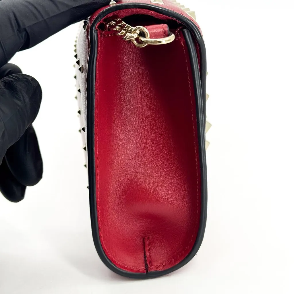 Valentino Rockstud Leather Clutch Bag Red Gold Leather Good - Model View