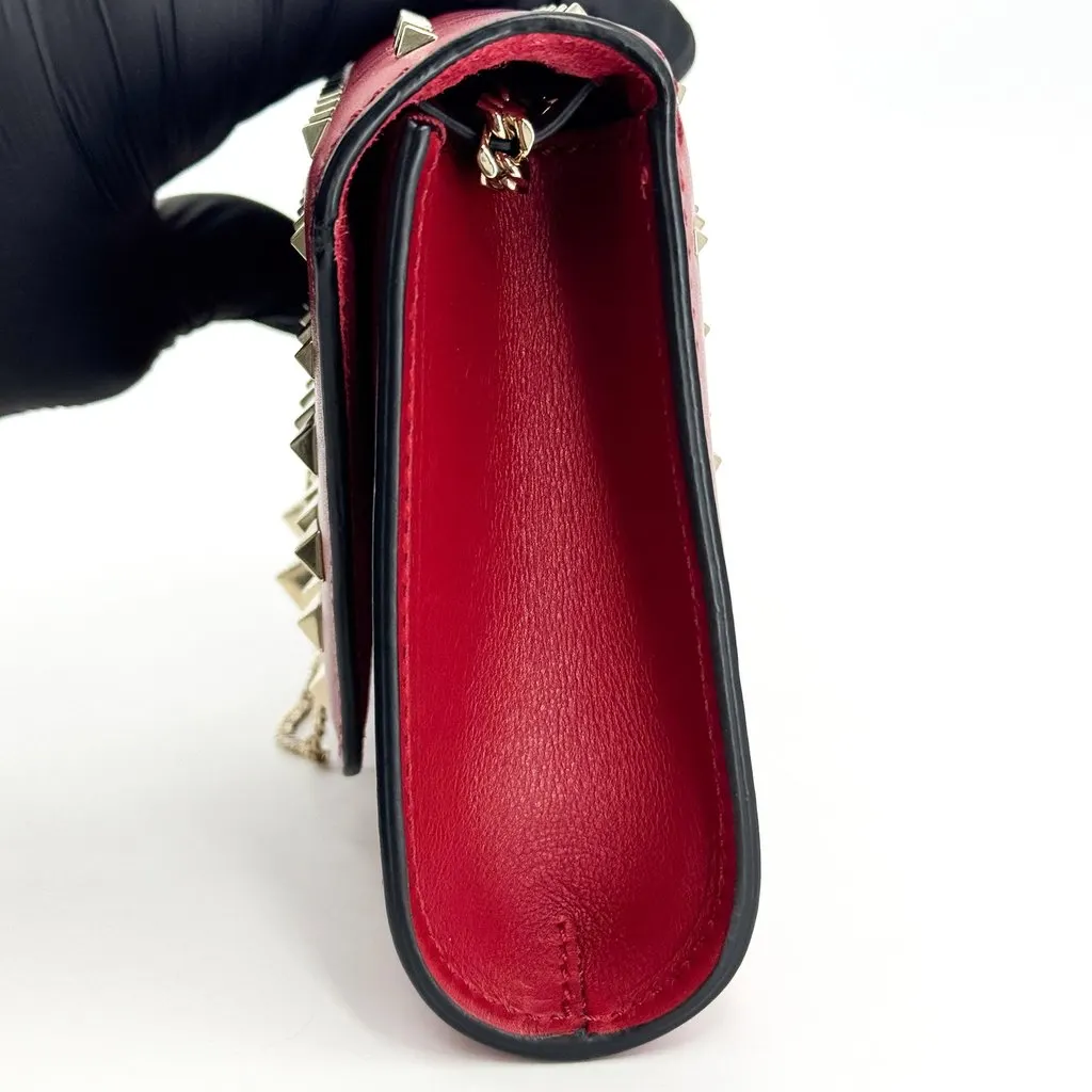 Valentino Rockstud Leather Clutch Bag Red Gold Leather Good - Box View