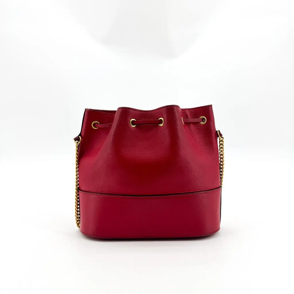 Valentino VLogo Signature Small Leather Bucket Bag Red Gold Leather Good - Back View