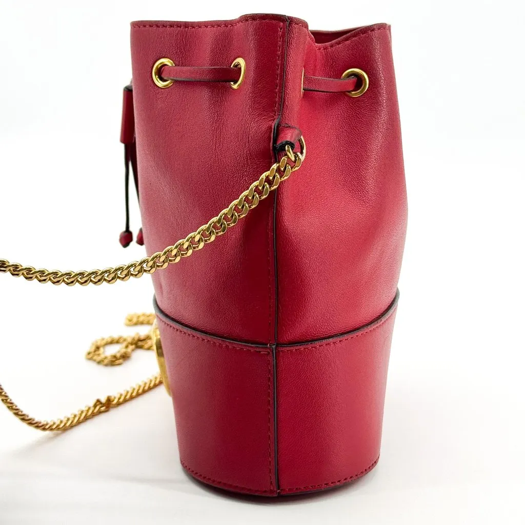 Valentino VLogo Signature Small Leather Bucket Bag Red Gold Leather Good - Inside View