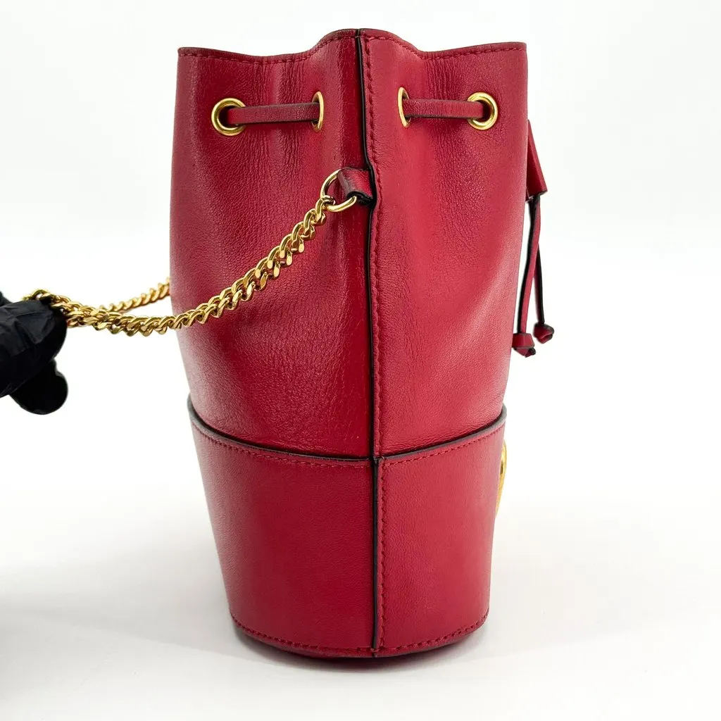 Valentino VLogo Signature Small Leather Bucket Bag Red Gold Leather Good - Model View