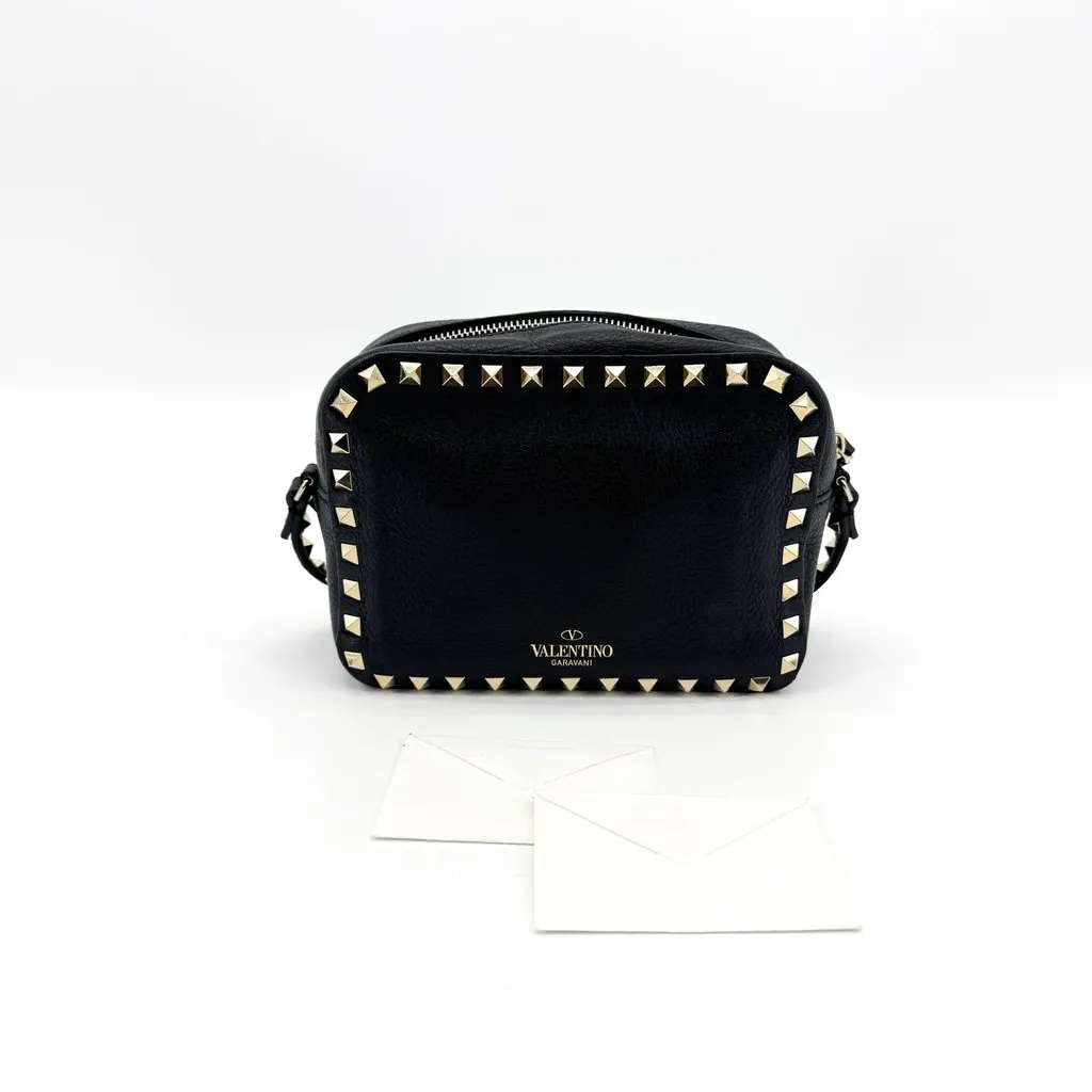 Valentino Garavani Rockstud Small Leather Camera Bag Black Black Leather Good - Back View