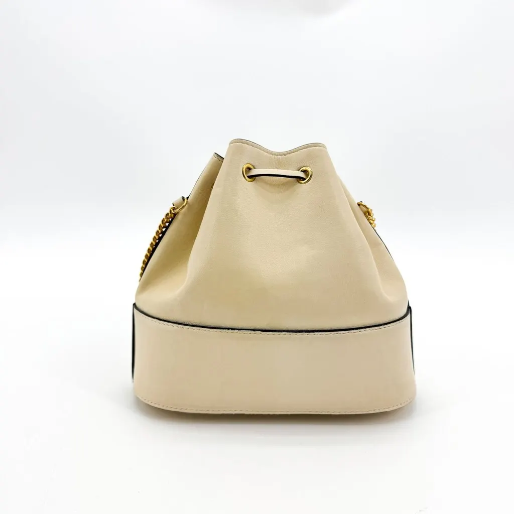 Valentino Garavani VLogo Signature Small Leather Bucket Bag Ivory Beige Leather Fair - Inside View