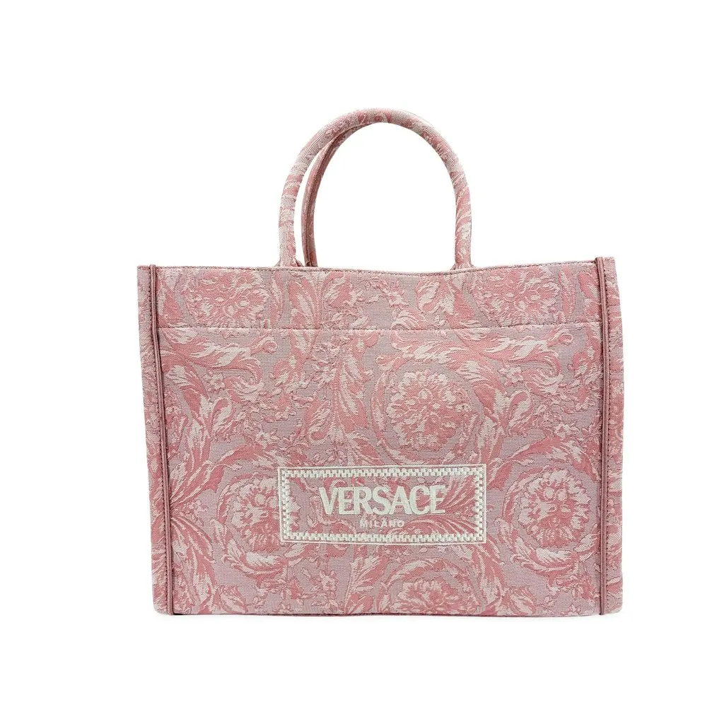 Versace Large Logo Jacquard Baroque Tote Bag Pink MultiColor Jacquard Very good - Front View