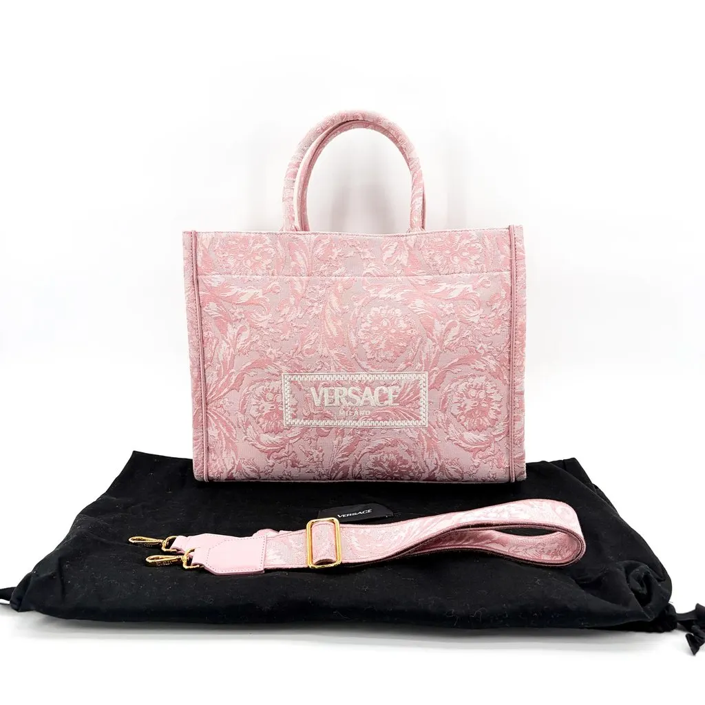 Versace Large Logo Jacquard Baroque Tote Bag Pink MultiColor Jacquard Very good - Back View