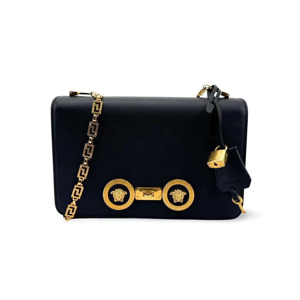 Versace Tribute Medusa Leather Shoulder Bag Black Gold Black Leather Very good - Front View