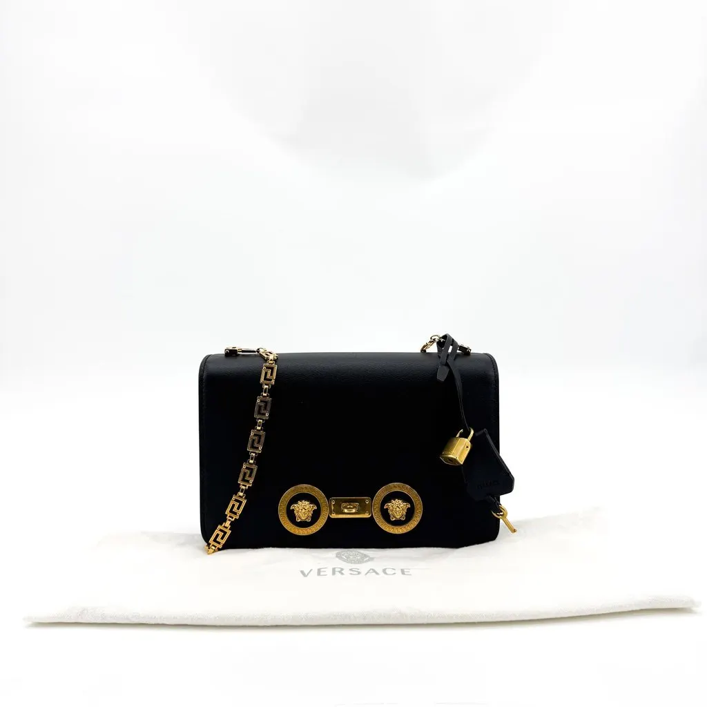 Versace Tribute Medusa Leather Shoulder Bag Black Gold Black Leather Very good - Back View