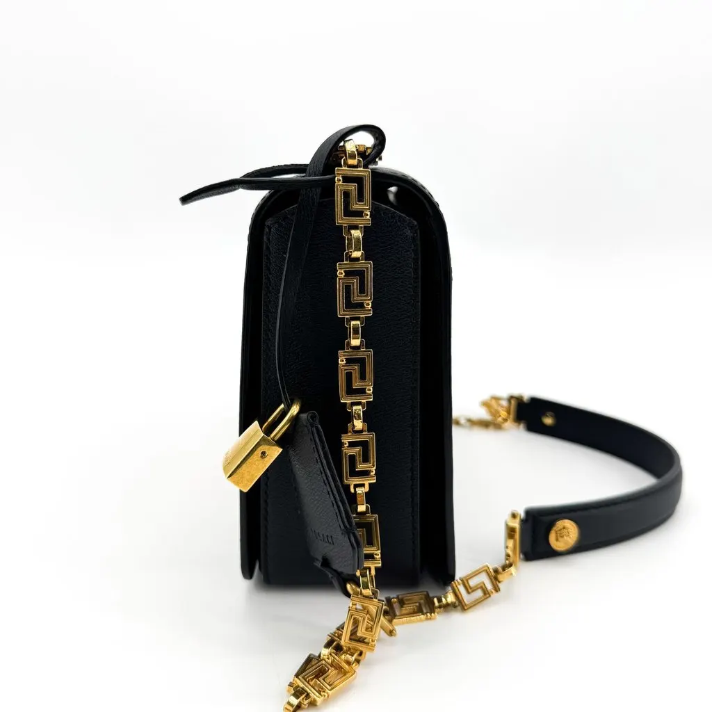 Versace Tribute Medusa Leather Shoulder Bag Black Gold Black Leather Very good - Model View