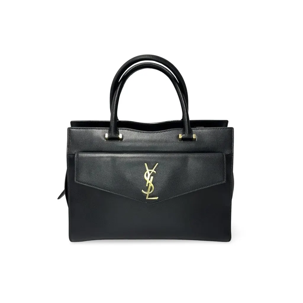 Saint Laurent Uptown Medium Shoulder Bag Black Black Leather Good - Front View