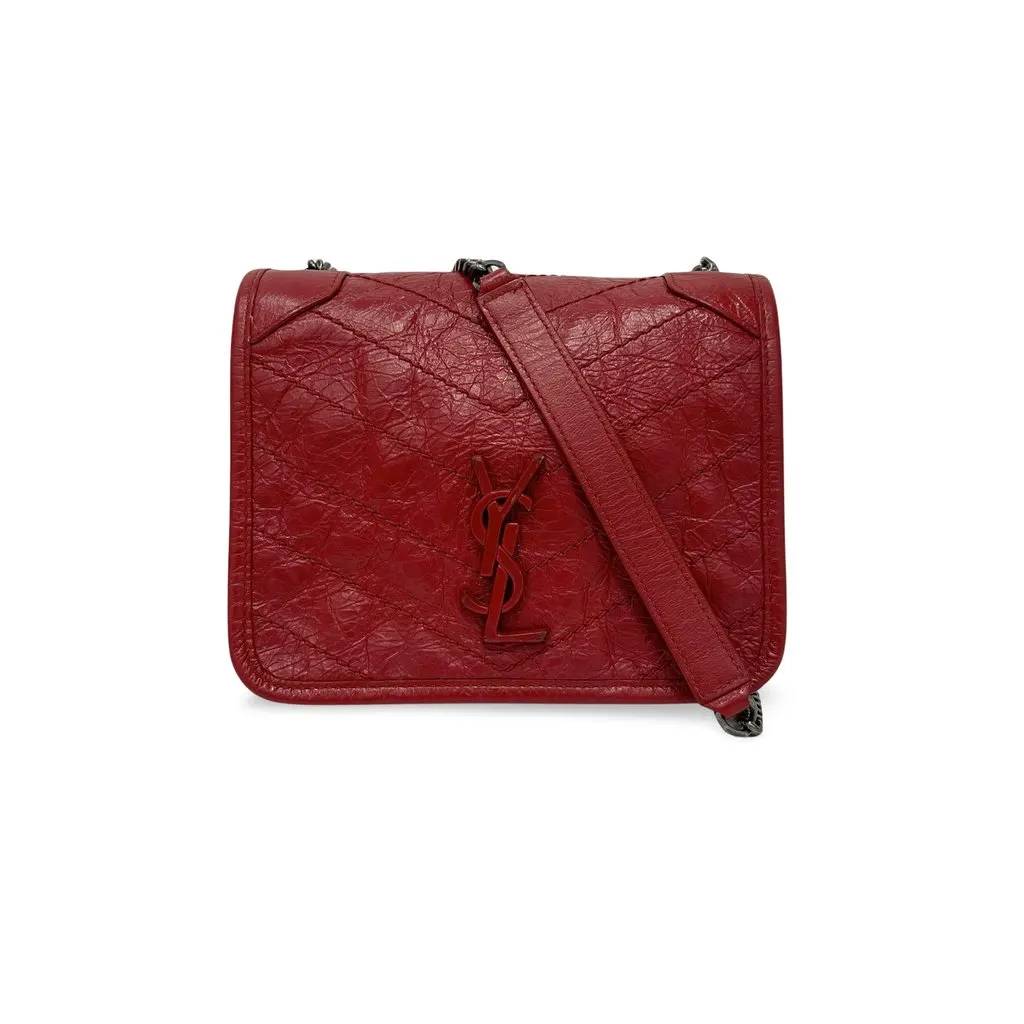 Saint Laurent Nikki Crinkle Vintage Chain Shoulder Bag 583103 Red Leather Good - Front View
