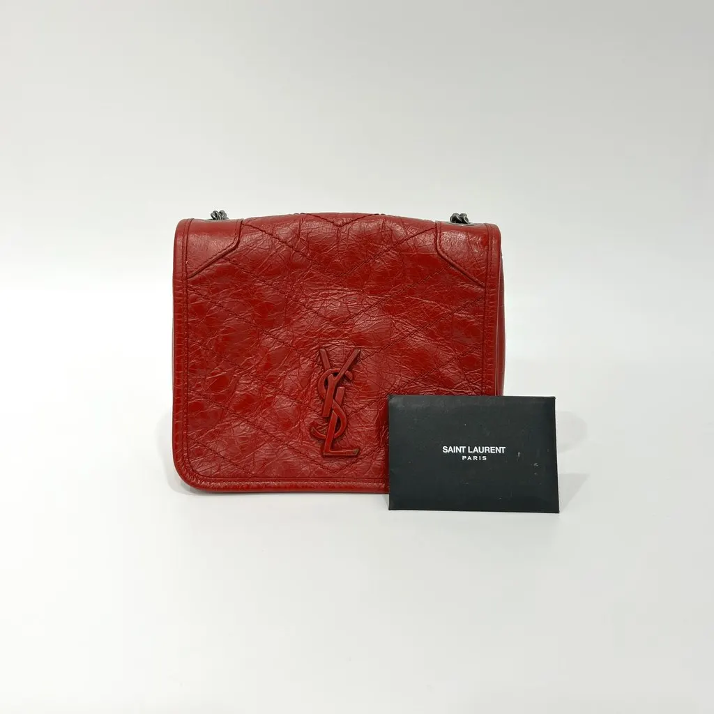 Saint Laurent Nikki Crinkle Vintage Chain Shoulder Bag 583103 Red Leather Good - Back View