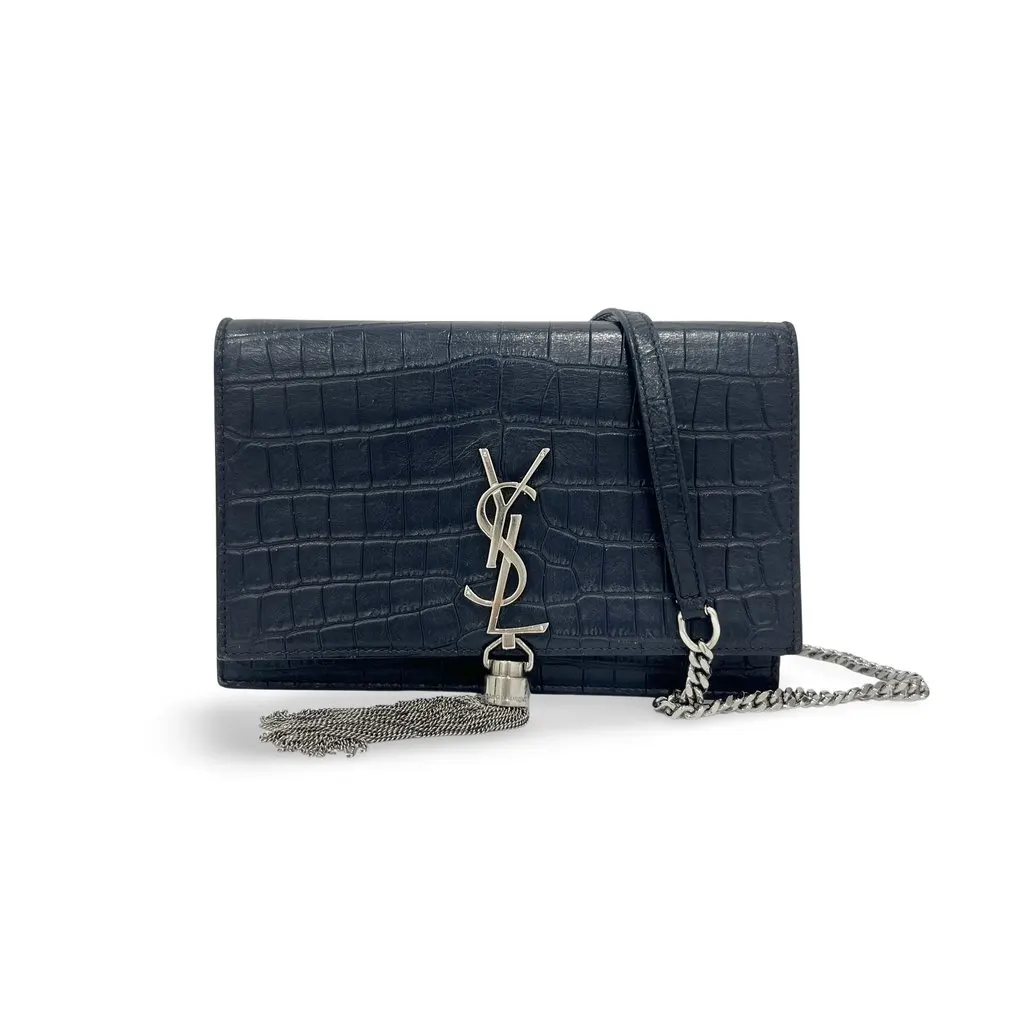 Saint Laurent WOC Tassel Kate Bag Navy Leather Very good - Front View