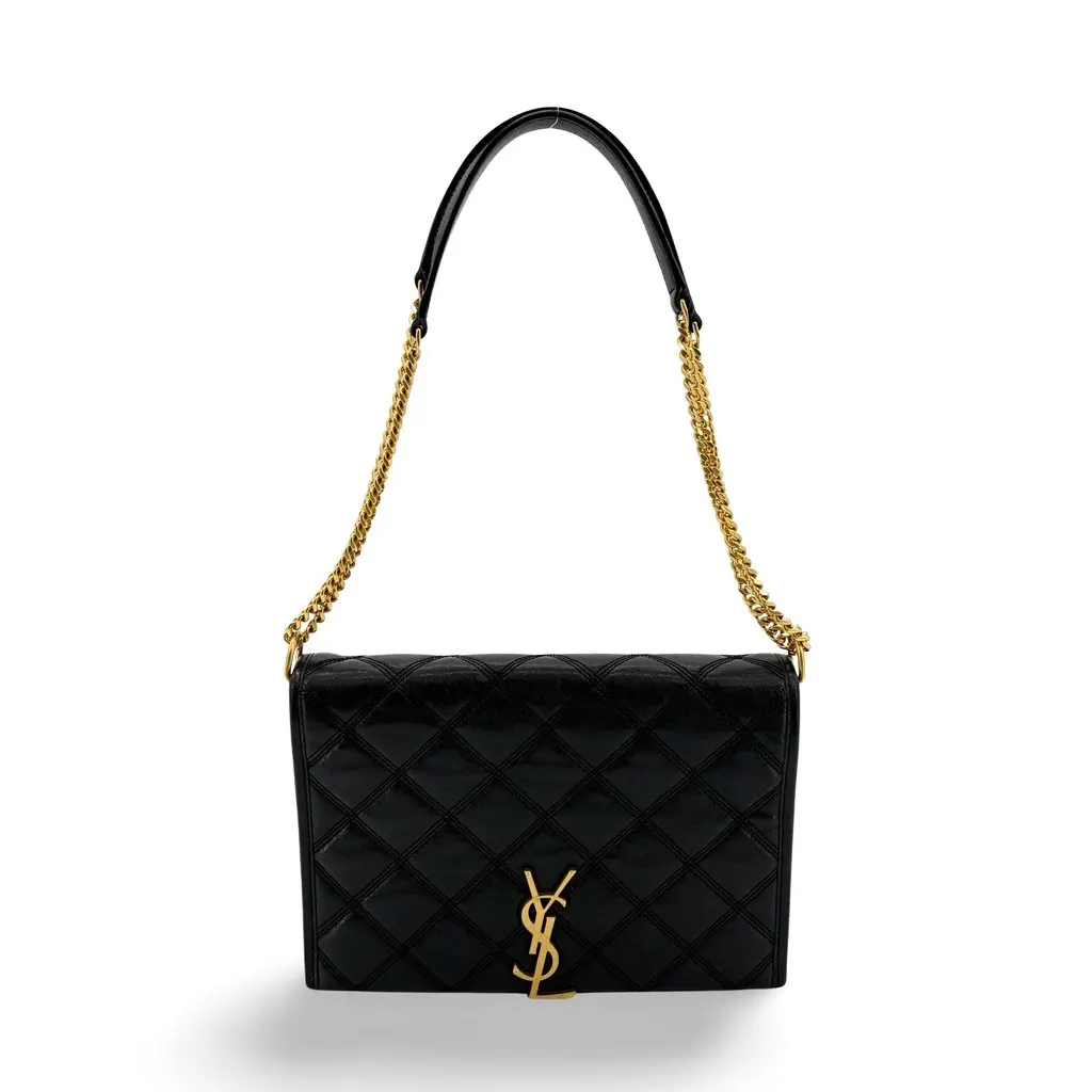 Saint Laurent Becky Medium Chain Shoulder Bag Black Gold Hardware Black Leather Very good - Front View