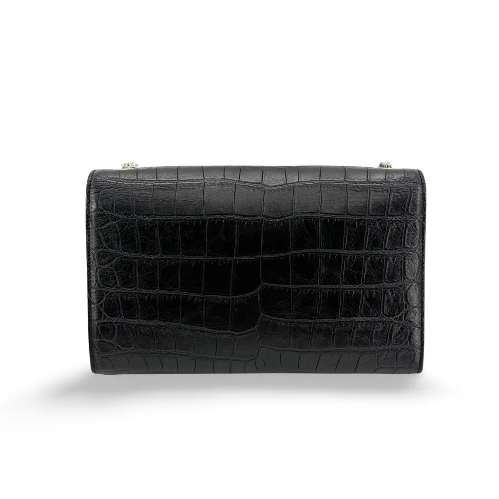 Saint Laurent Medium Kate Tassel Shoulder Bag Crocodile Embossed Black Silver Hardware Black Leather Very good - Inside View