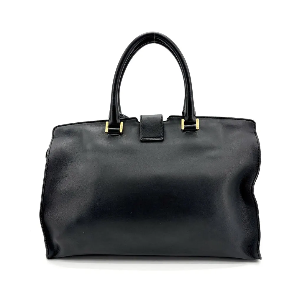 Saint Laurent Classic Cabas Chic Large Black Gold Hardware Black Leather Good - Inside View