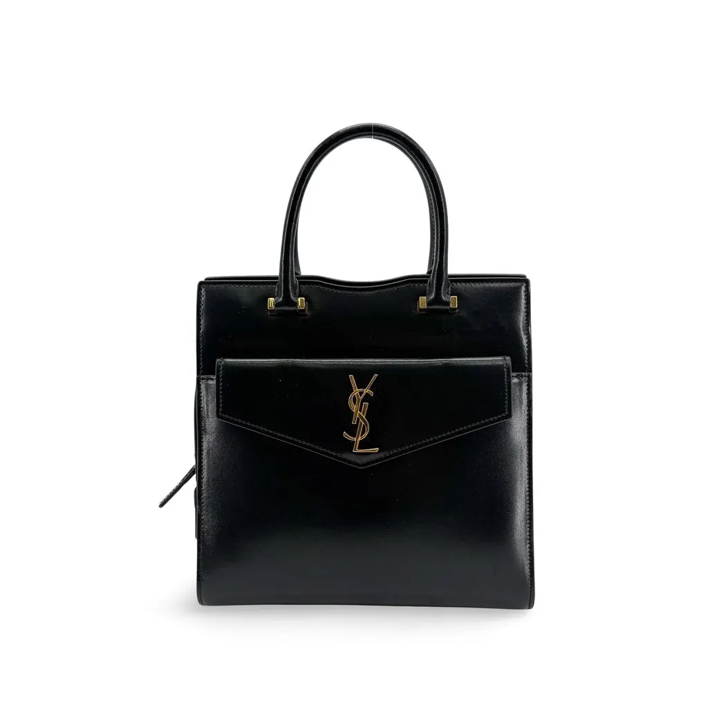 Saint Laurent Small Uptown Tote Bag Black Black Leather Very good - Front View