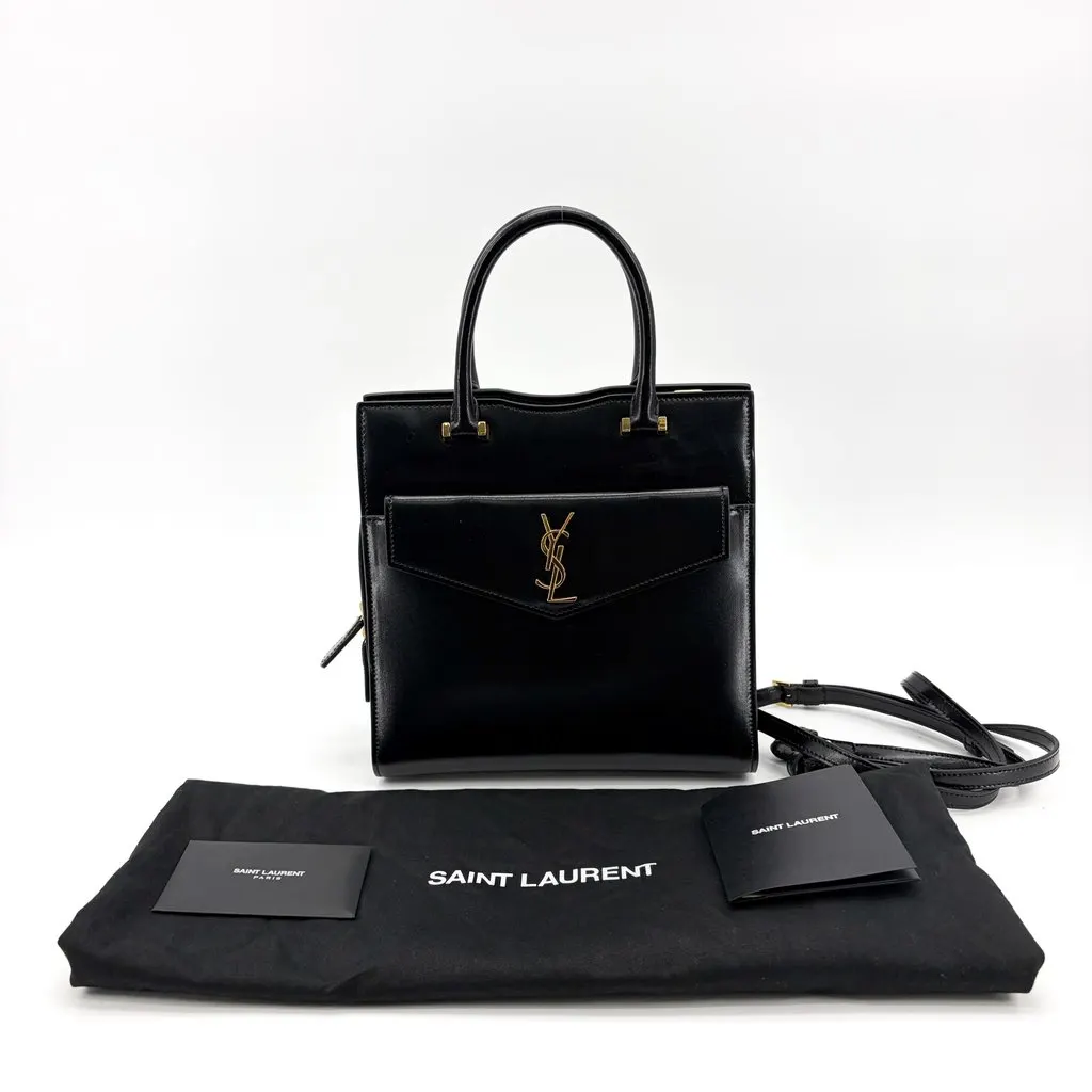 Saint Laurent Small Uptown Tote Bag Black Black Leather Very good - Back View