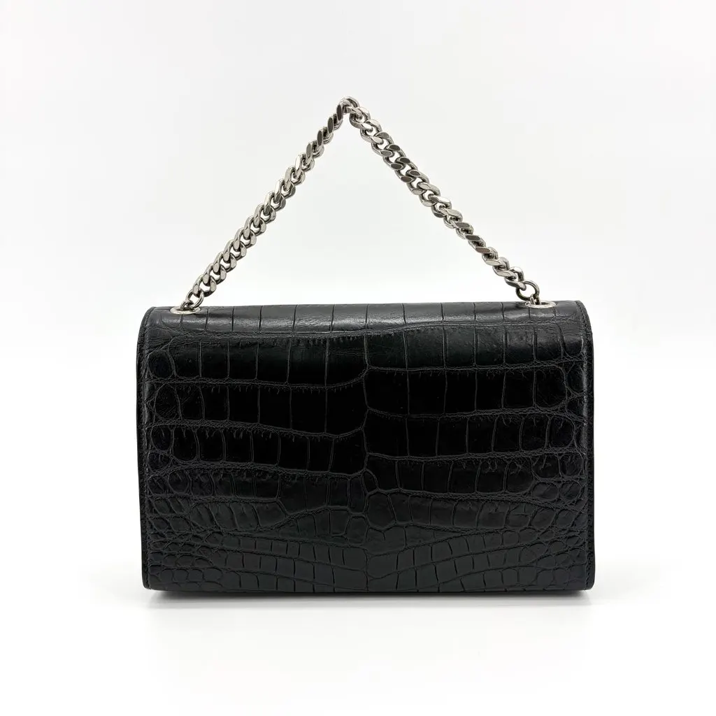 Saint Laurent Kate Medium Croc Embossed Shoulder Bag Black with Silver Hardware Black Leather Very good - Inside View
