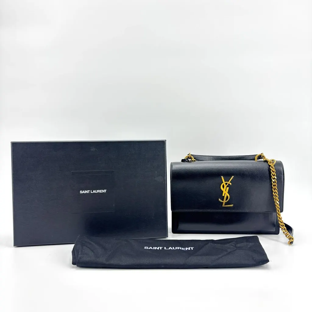Saint Laurent Medium Sunset Top Handle Bag Black Black Leather Very good - Back View