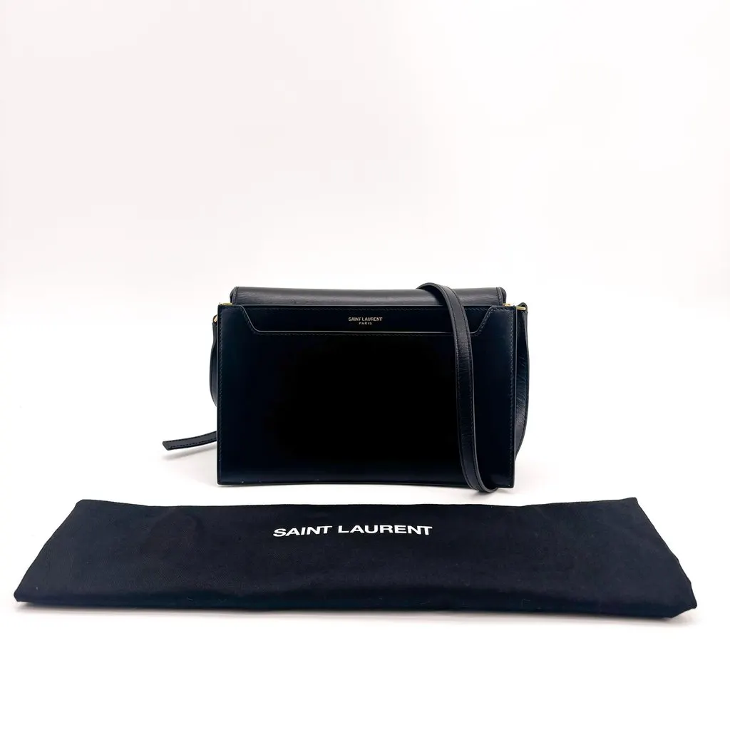 Saint Laurent Catherine Leather Satchel Crossbody Bag Black Leather Good - Back View