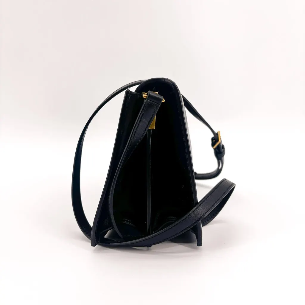 Saint Laurent Catherine Leather Satchel Crossbody Bag Black Leather Good - Model View