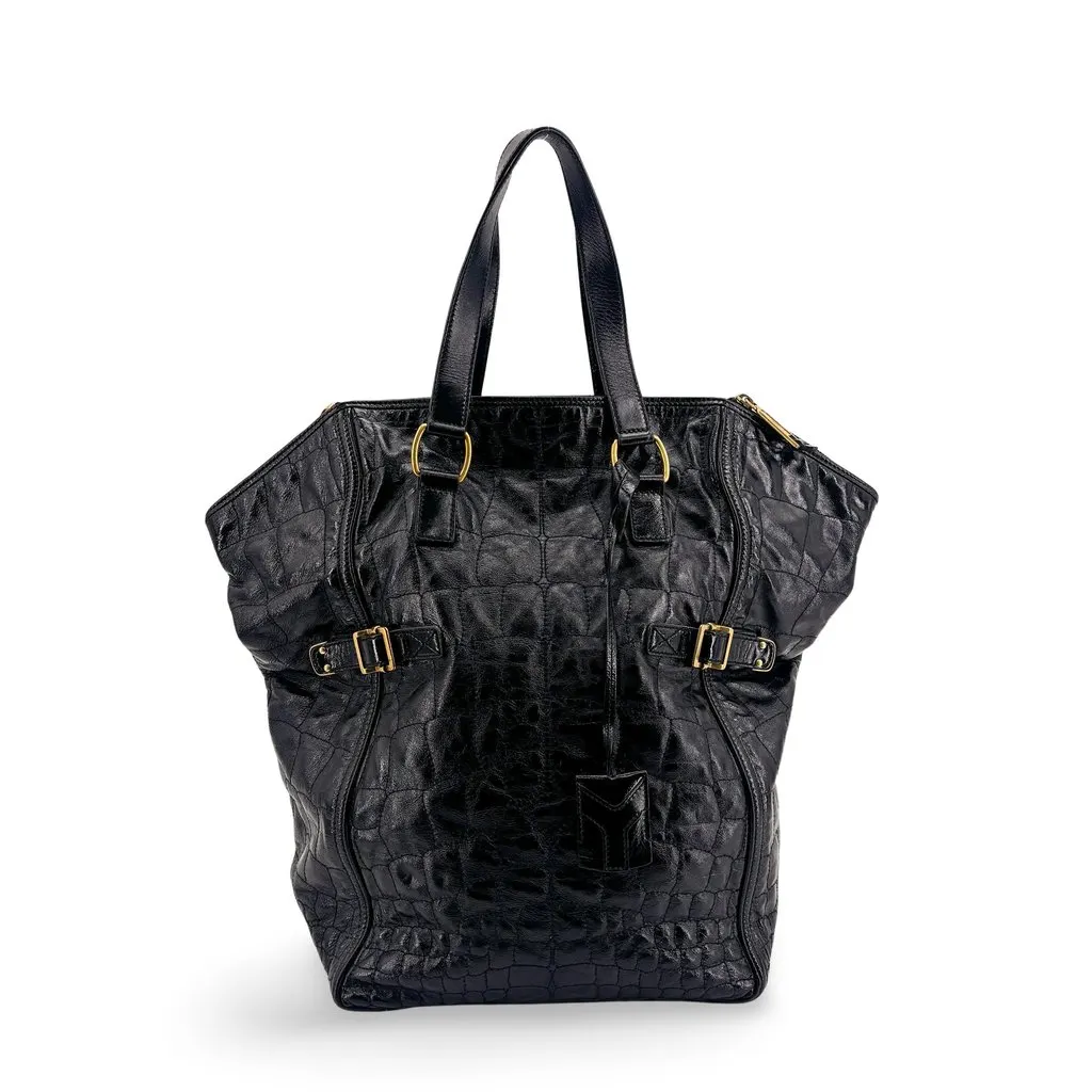 Saint Laurent Downtown Large Tote Bag Black Leather Good - Front View