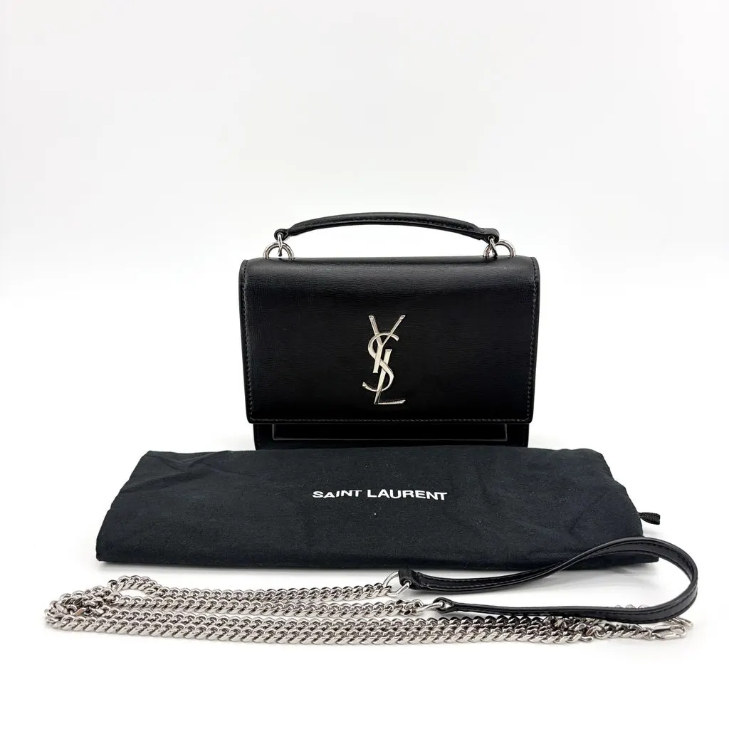 Saint Laurent Medium Sunset Top Handle Shoulder Bag Black Silver Hardware Black Leather Very good - Back View