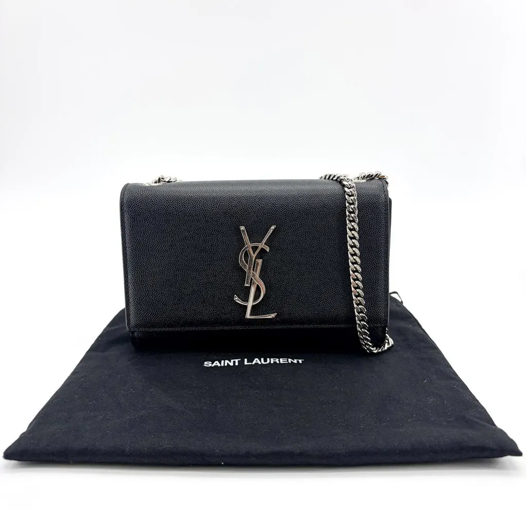 Saint Laurent Kate Medium Shoulder Bag Black Silver Hardware Black Leather Good - Back View