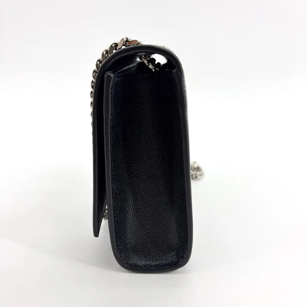 Saint Laurent Kate Medium Shoulder Bag Black Silver Hardware Black Leather Good - Model View