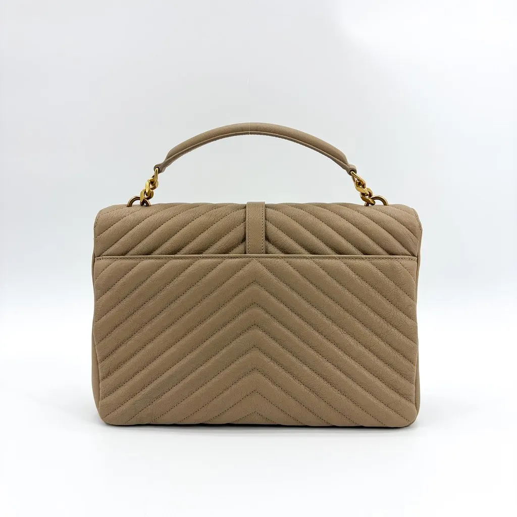 Saint Laurent Medium College Bag Taupe Matelasse Leather Vintage Gold Hardware Beige Shearling Very good - Inside View