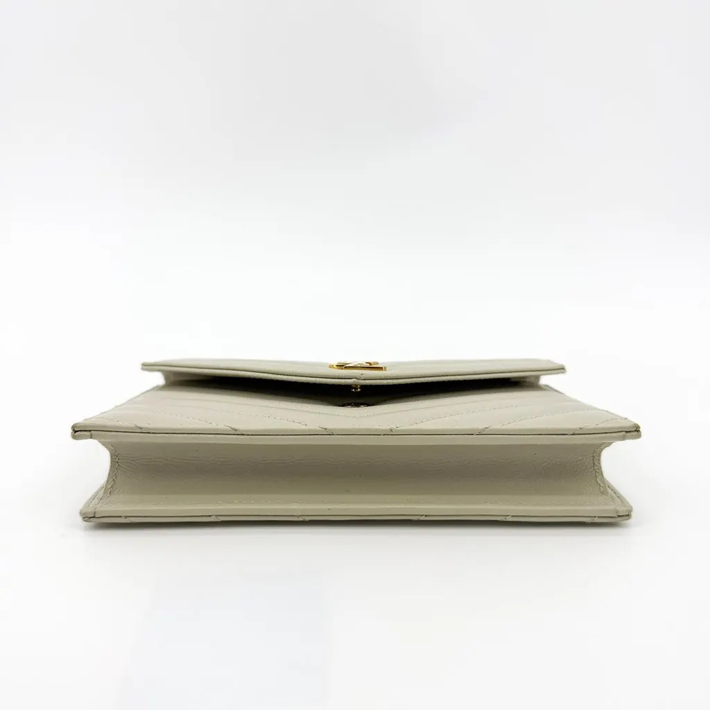 Saint Laurent Monogram Envelope Chain Wallet Blanc Vintage Gold Hardware Gold Leather Very good - Box View