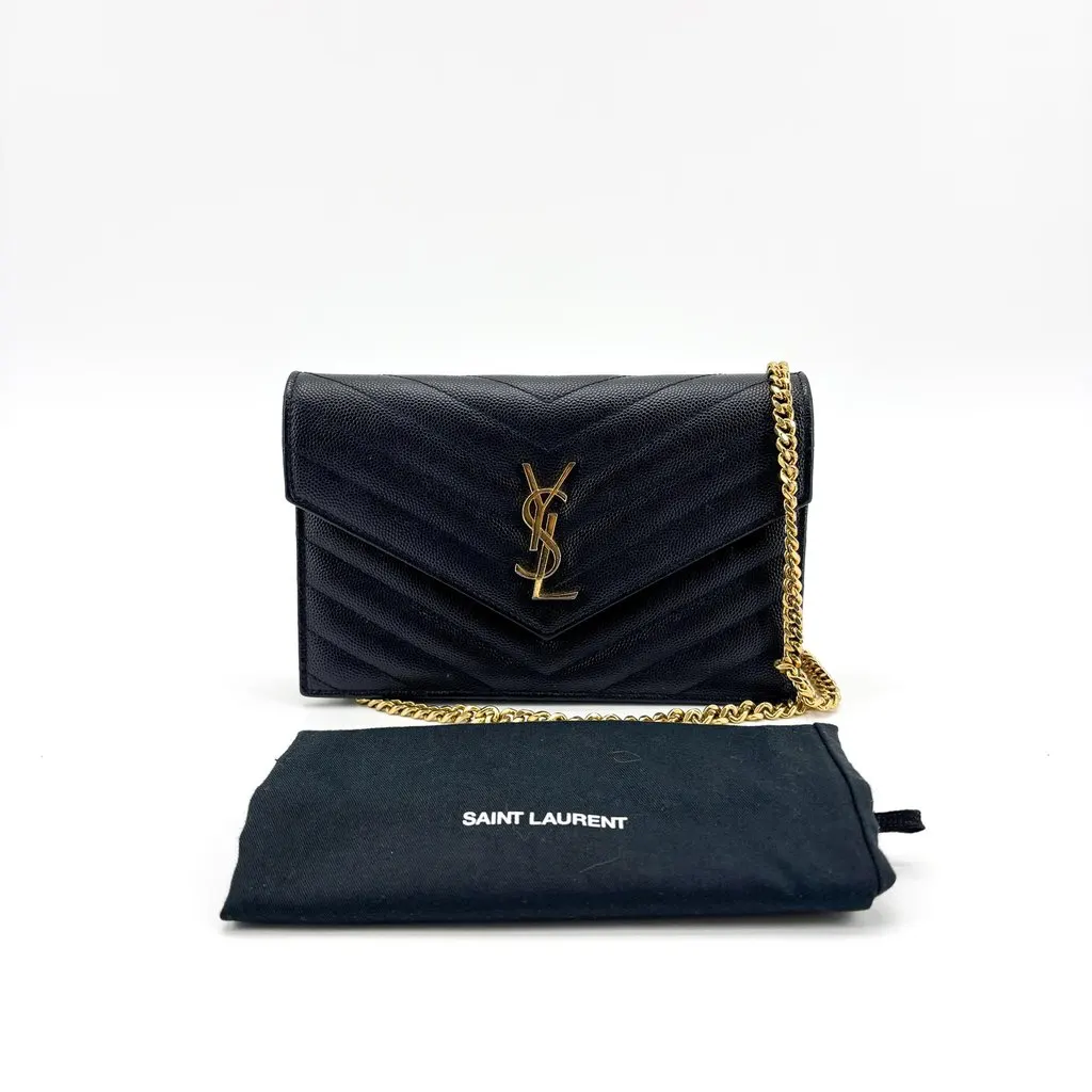 Saint Laurent Monogram Chain Wallet Black Gold Hardware Black Leather Good - Back View