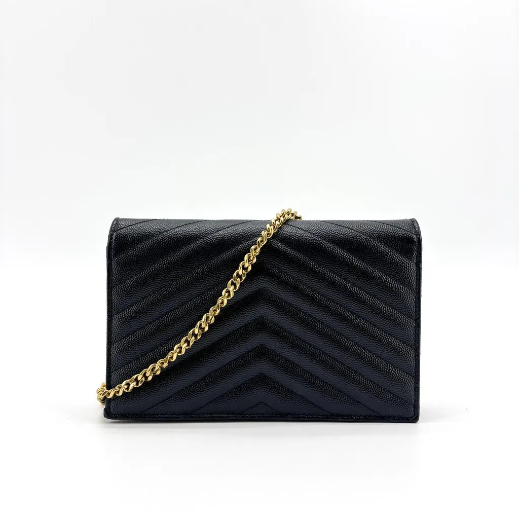 Saint Laurent Monogram Chain Wallet Black Gold Hardware Black Leather Good - Inside View