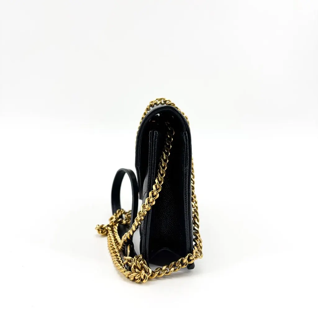 Saint Laurent Monogram Chain Wallet Black Gold Hardware Black Leather Good - Model View