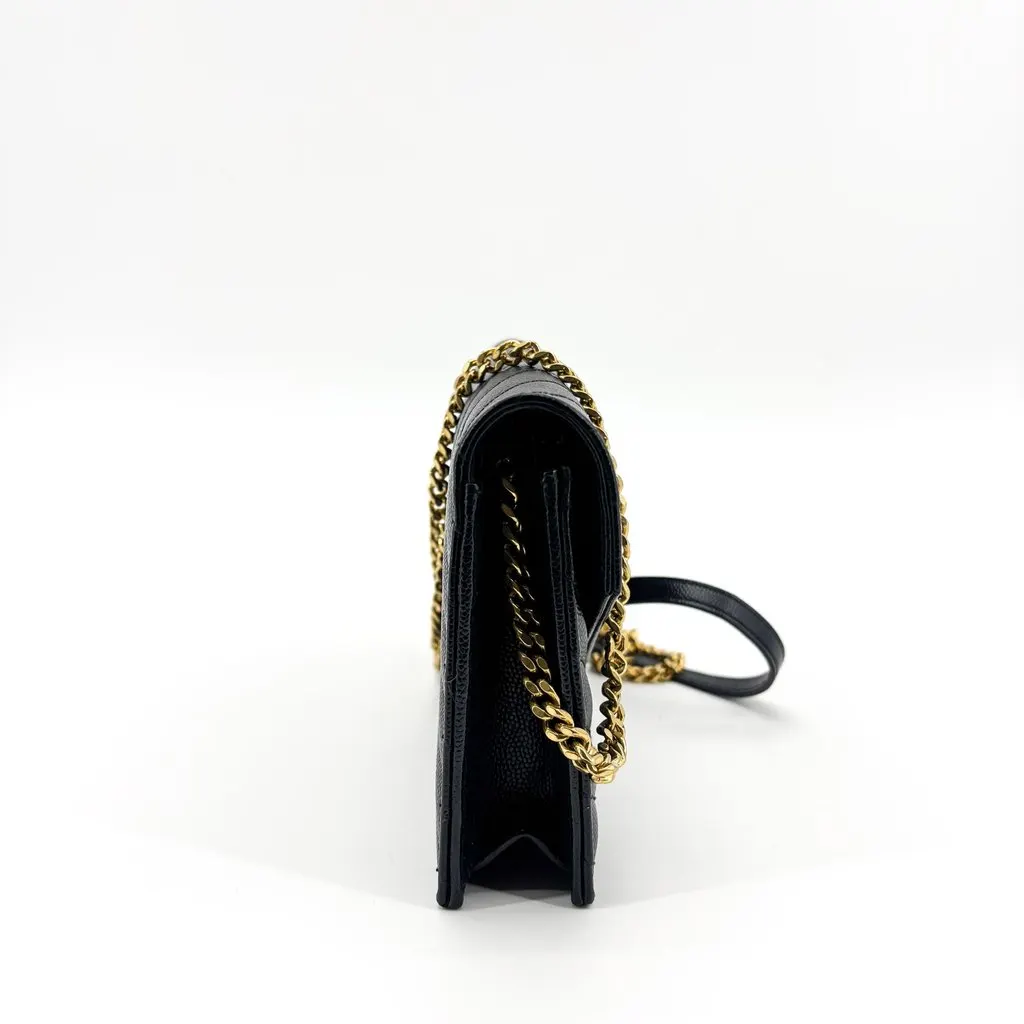 Saint Laurent Monogram Chain Wallet Black Gold Hardware Black Leather Good - Box View
