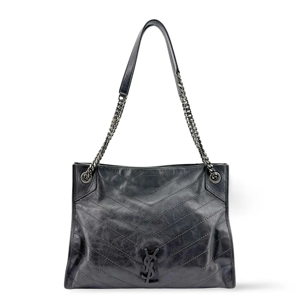Saint Laurent Niki Shopping Bag Medium Vintage Leather Black Black Leather Good - Front View