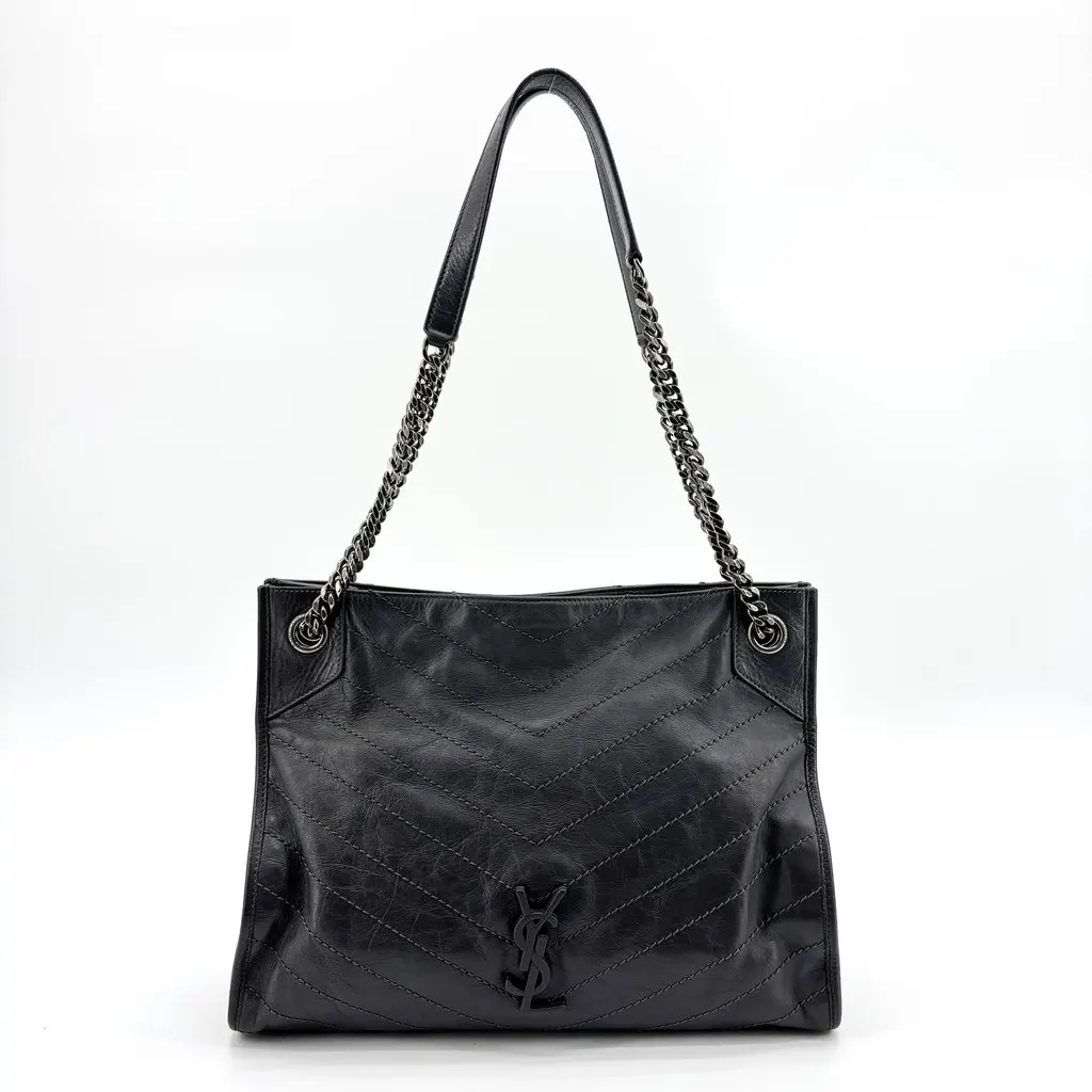 Saint Laurent Niki Shopping Bag Medium Vintage Leather Black Black Leather Good - Back View
