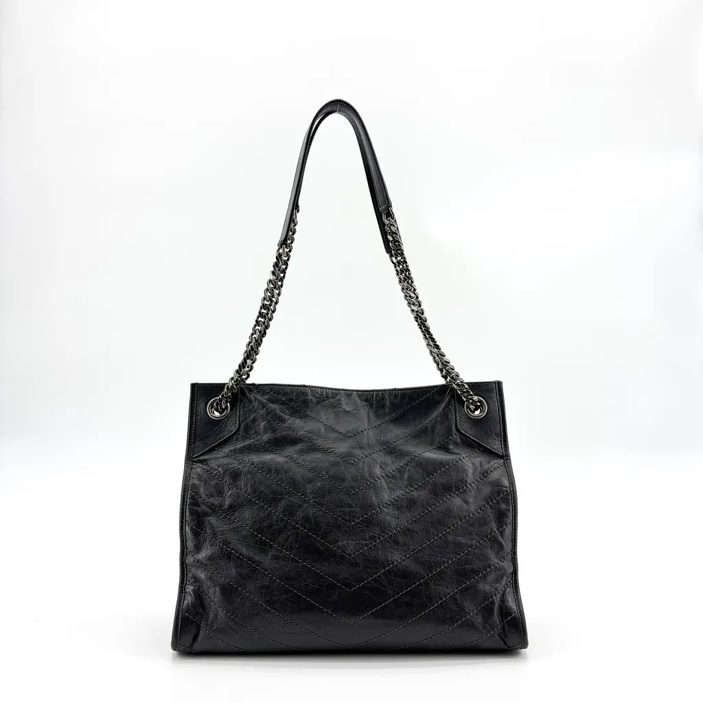Saint Laurent Niki Shopping Bag Medium Vintage Leather Black Black Leather Good - Model View